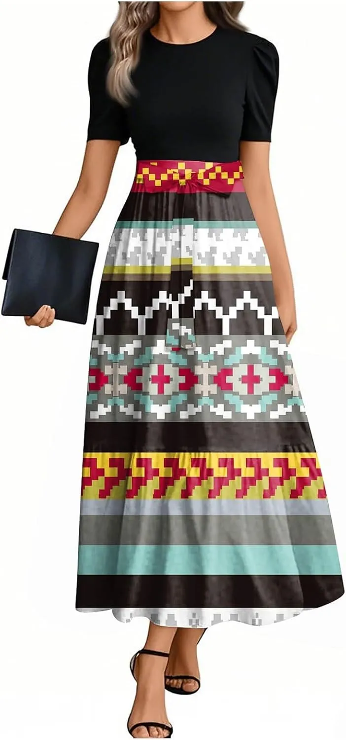 2025 Beach Dresses, Maxi Print Boho Jumpsuits for Women Spring Bow High Waisted Rompers for Women