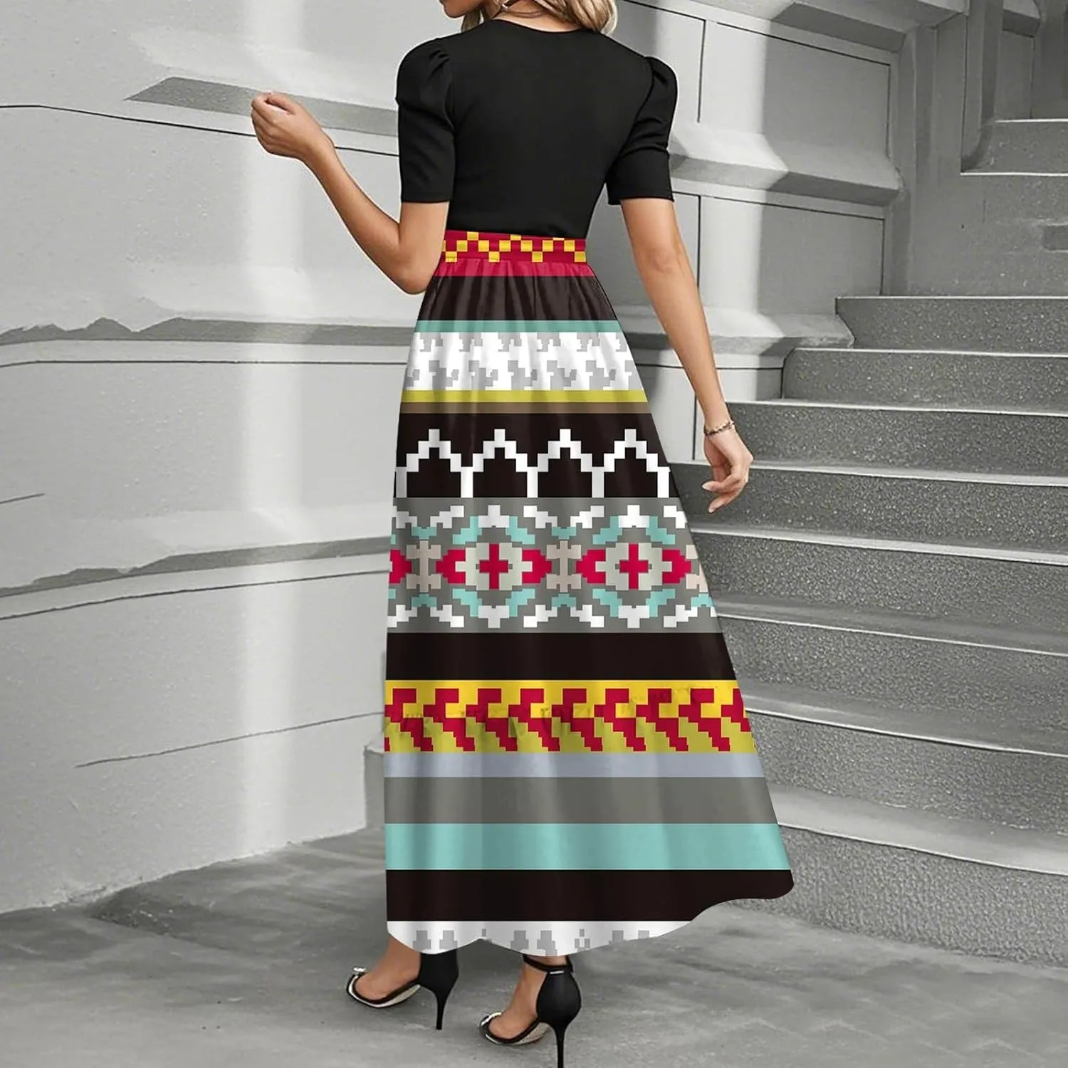 2025 Beach Dresses, Maxi Print Boho Jumpsuits for Women Spring Bow High Waisted Rompers for Women