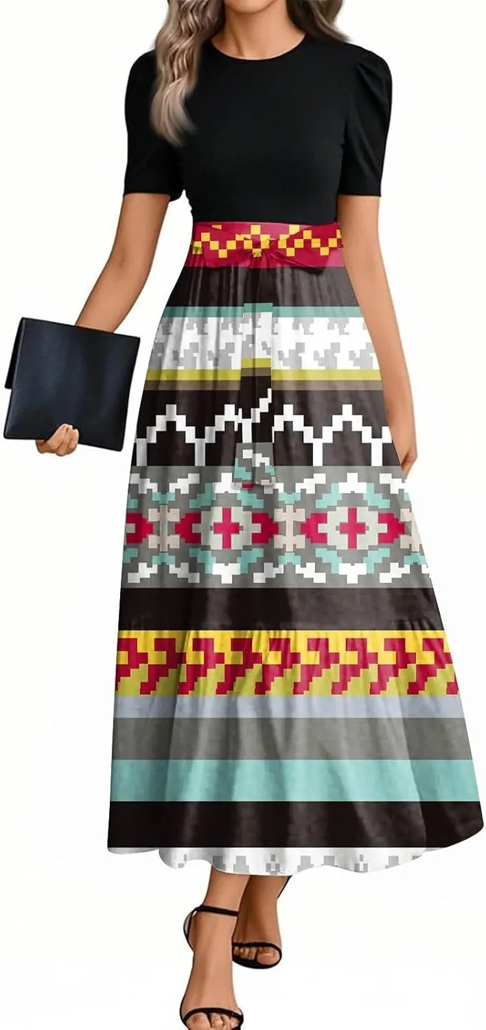 2025 Beach Dresses, Maxi Print Boho Jumpsuits for Women Spring Bow High Waisted Rompers for Women