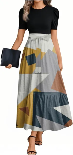 2025 Beach Dresses, Maxi Print Boho Jumpsuits for Women Spring Bow High Waisted Rompers for Women