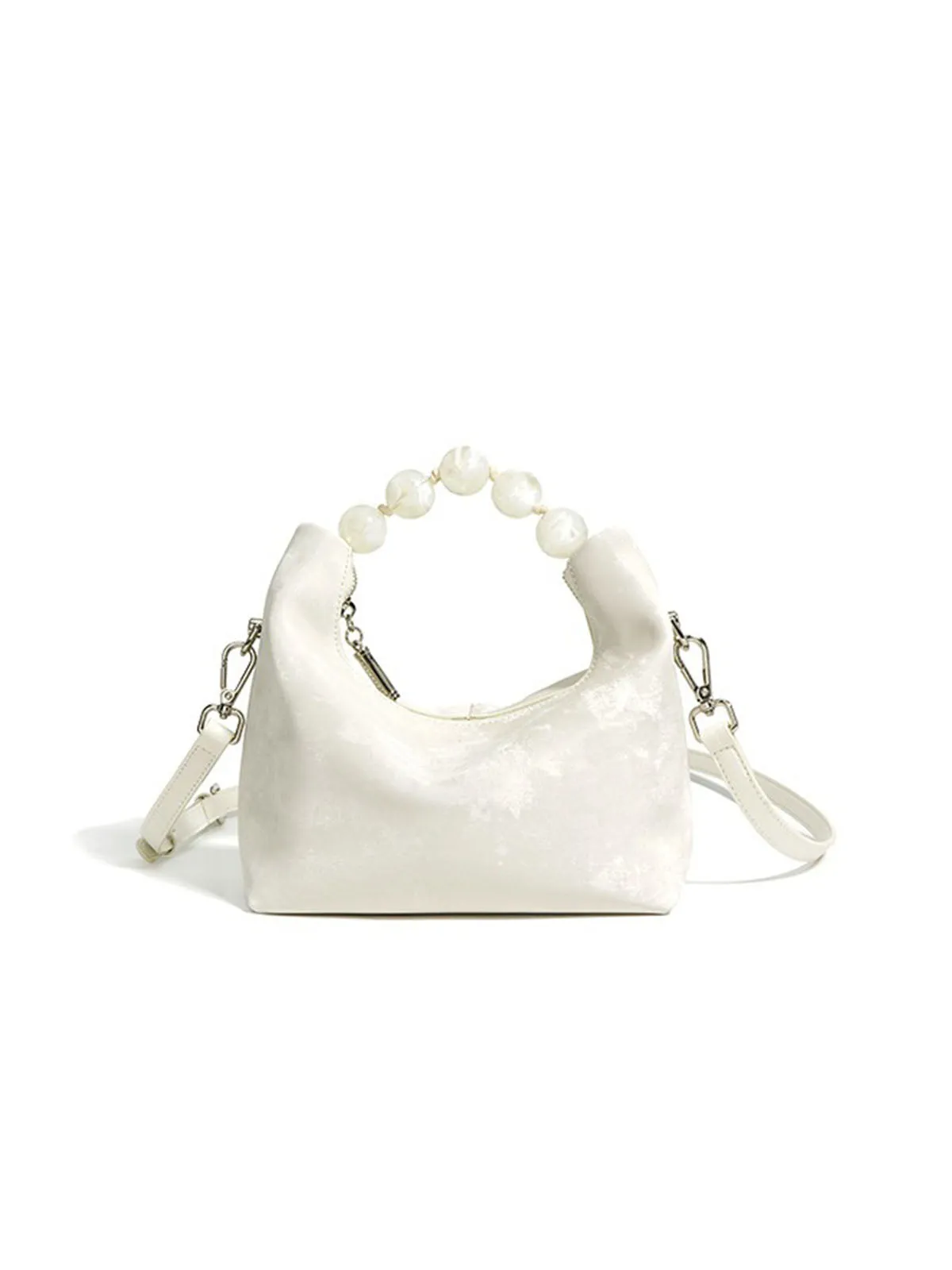 Big Pearl Handle Subtle Glossy Leather Tote