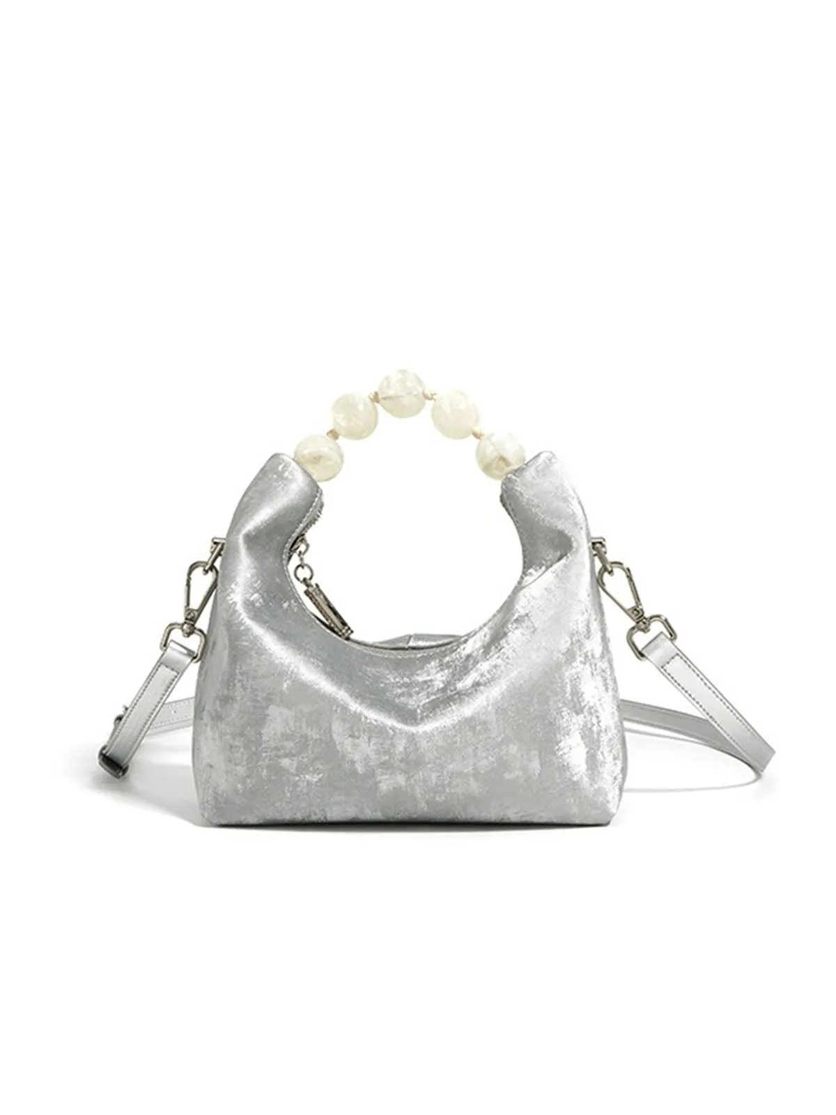Big Pearl Handle Subtle Glossy Leather Tote