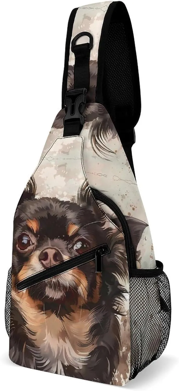 Chihuahua Dog Watercolor Fashion Chest Bag for Men Small Sling Bag Backpack Crossbody Travel Hiking Daypack