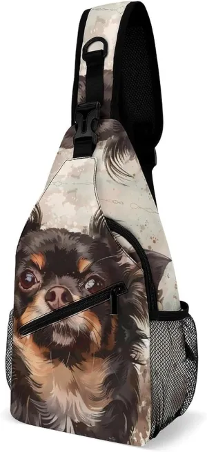 Chihuahua Dog Watercolor Fashion Chest Bag for Men Small Sling Bag Backpack Crossbody Travel Hiking Daypack