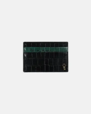 Crocodile Embossed Black Leather Card Holder