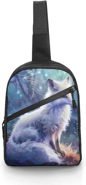 Cute White Fox Sling Backpack Crossbody Shoulder Bag Casual Chest Bag Travel Hiking Daypack