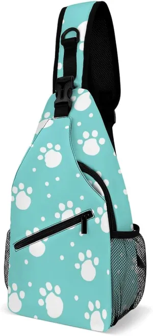 Dog Paw Print Sling Backpack Multipurpose Crossbody Shoulder Bag Printed Chest Bag Travel Hiking Daypack