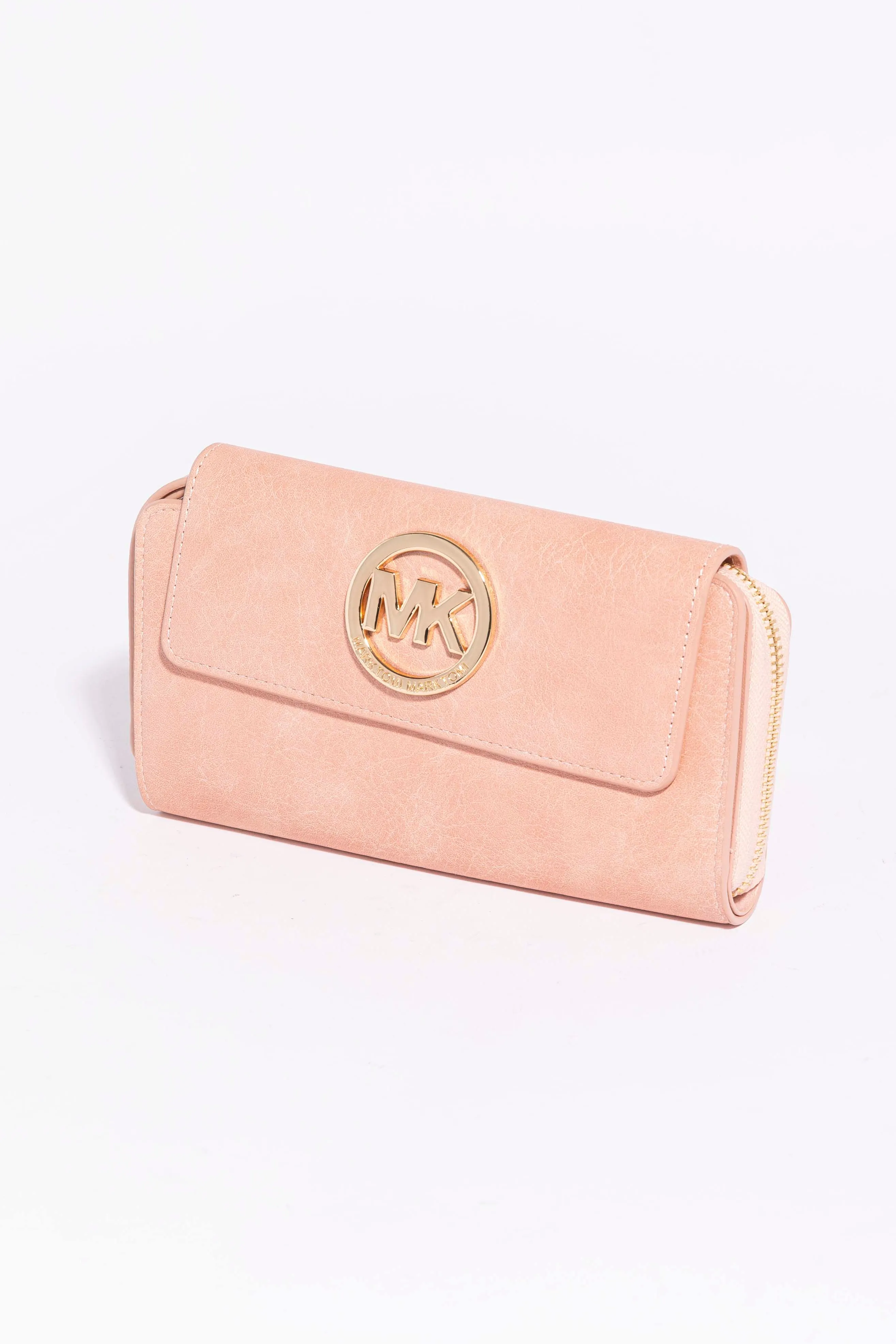 Faux Leather Zip Around Plain Medium Wallet