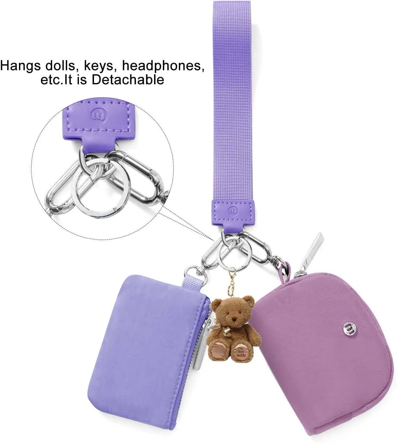 Keychain Wallet Mini Zip Around Wristlet Wallets for Women Detachable Dual Pouch Wristlet Portable Coin Purse Small Wallets