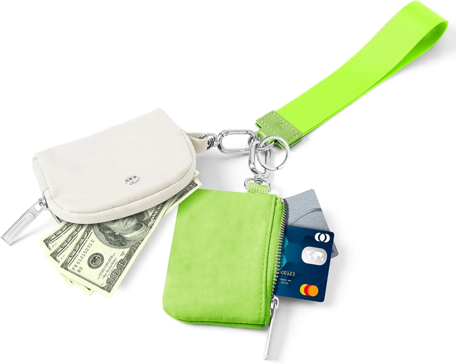 Keychain Wallet Mini Zip Around Wristlet Wallets for Women Detachable Dual Pouch Wristlet Portable Coin Purse Small Wallets