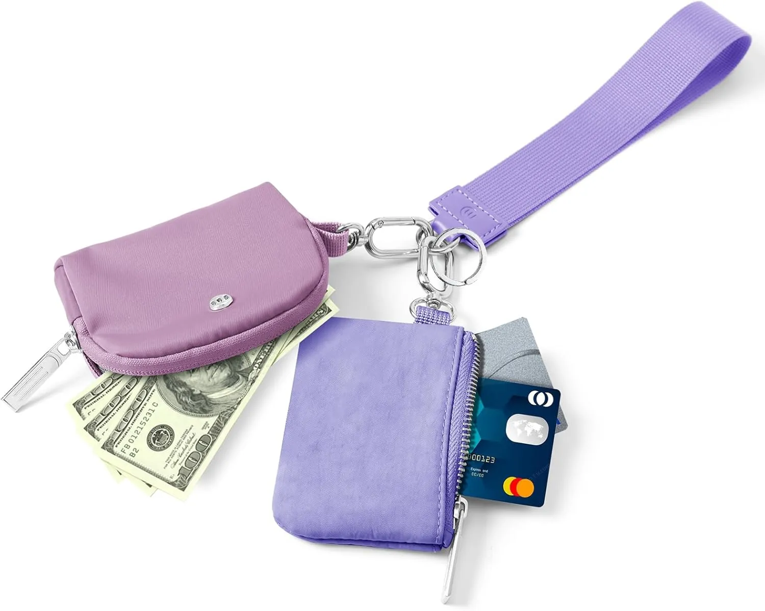 Keychain Wallet Mini Zip Around Wristlet Wallets for Women Detachable Dual Pouch Wristlet Portable Coin Purse Small Wallets