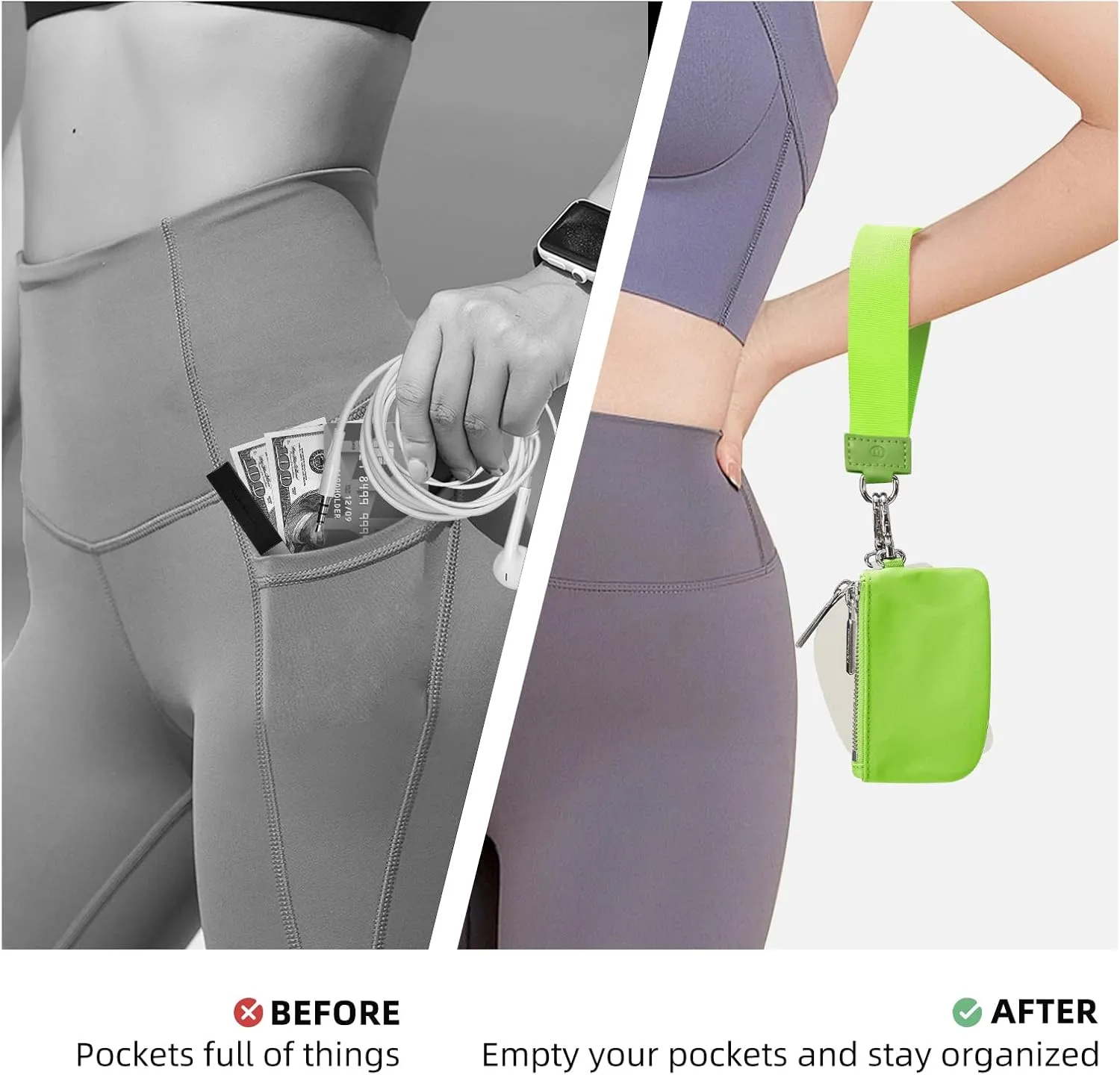 Keychain Wallet Mini Zip Around Wristlet Wallets for Women Detachable Dual Pouch Wristlet Portable Coin Purse Small Wallets