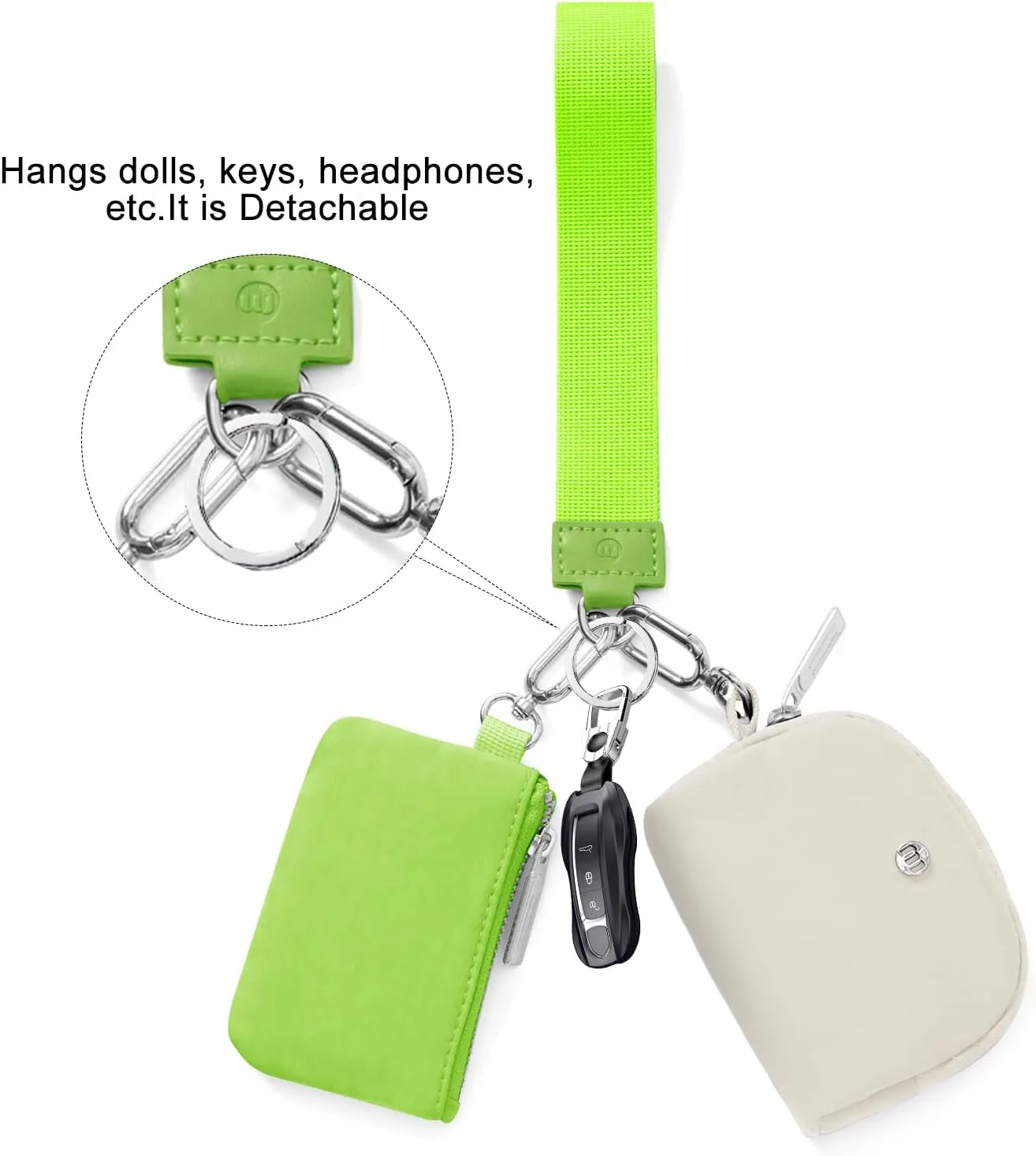 Keychain Wallet Mini Zip Around Wristlet Wallets for Women Detachable Dual Pouch Wristlet Portable Coin Purse Small Wallets