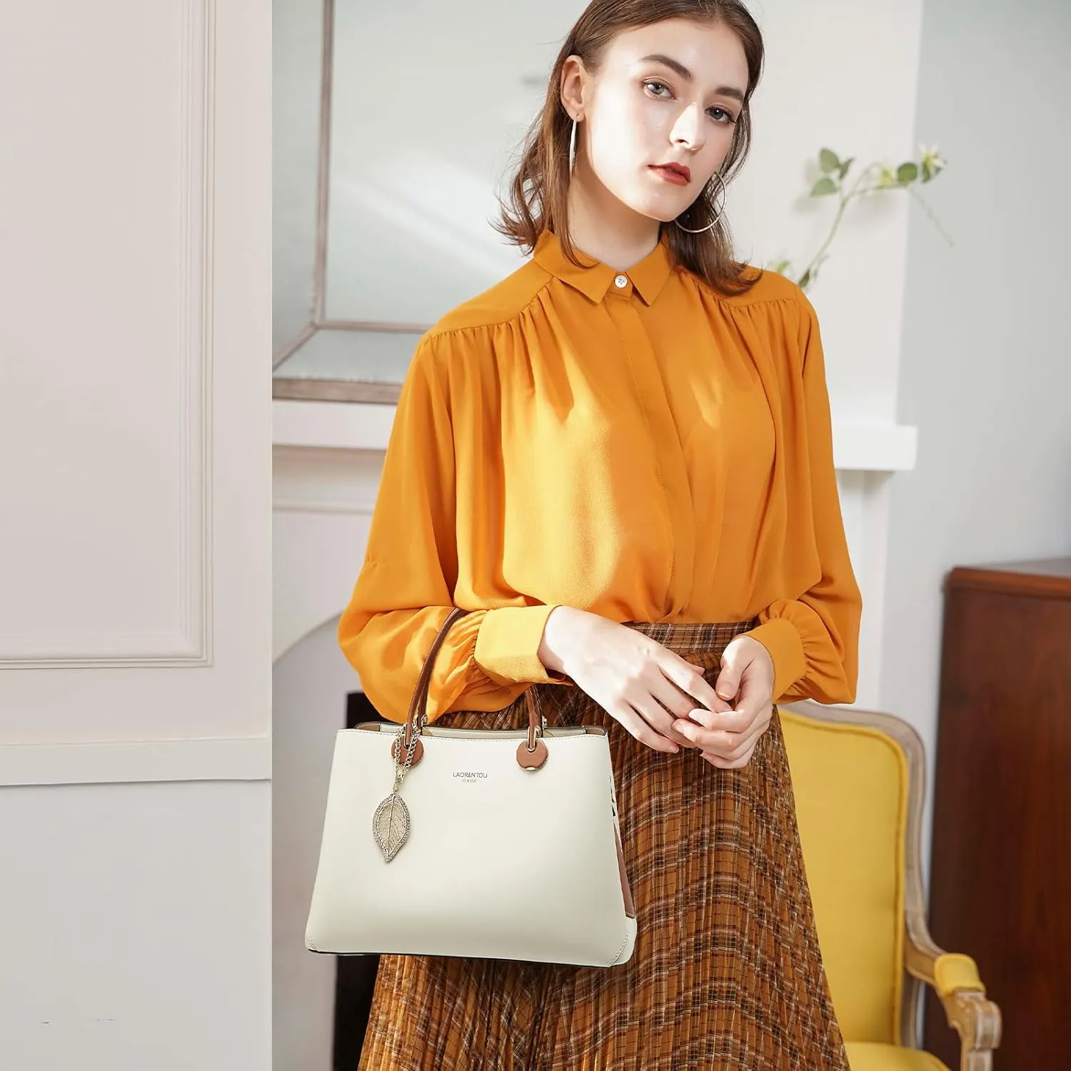 LAORENTOU Women Crossbody Handbags Cow Leather Satchel Handbags for Women Top-handle Shoulder Tote Purses