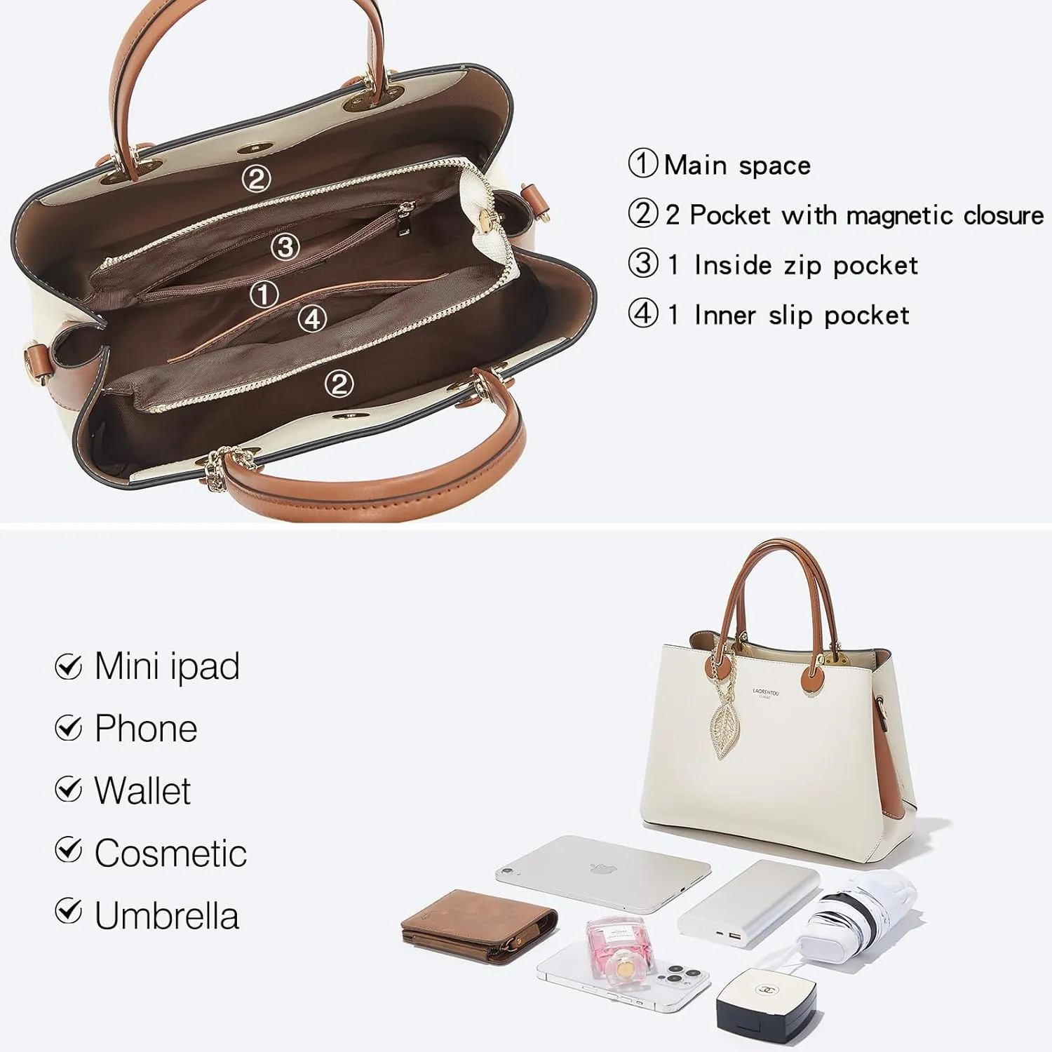 LAORENTOU Women Crossbody Handbags Cow Leather Satchel Handbags for Women Top-handle Shoulder Tote Purses
