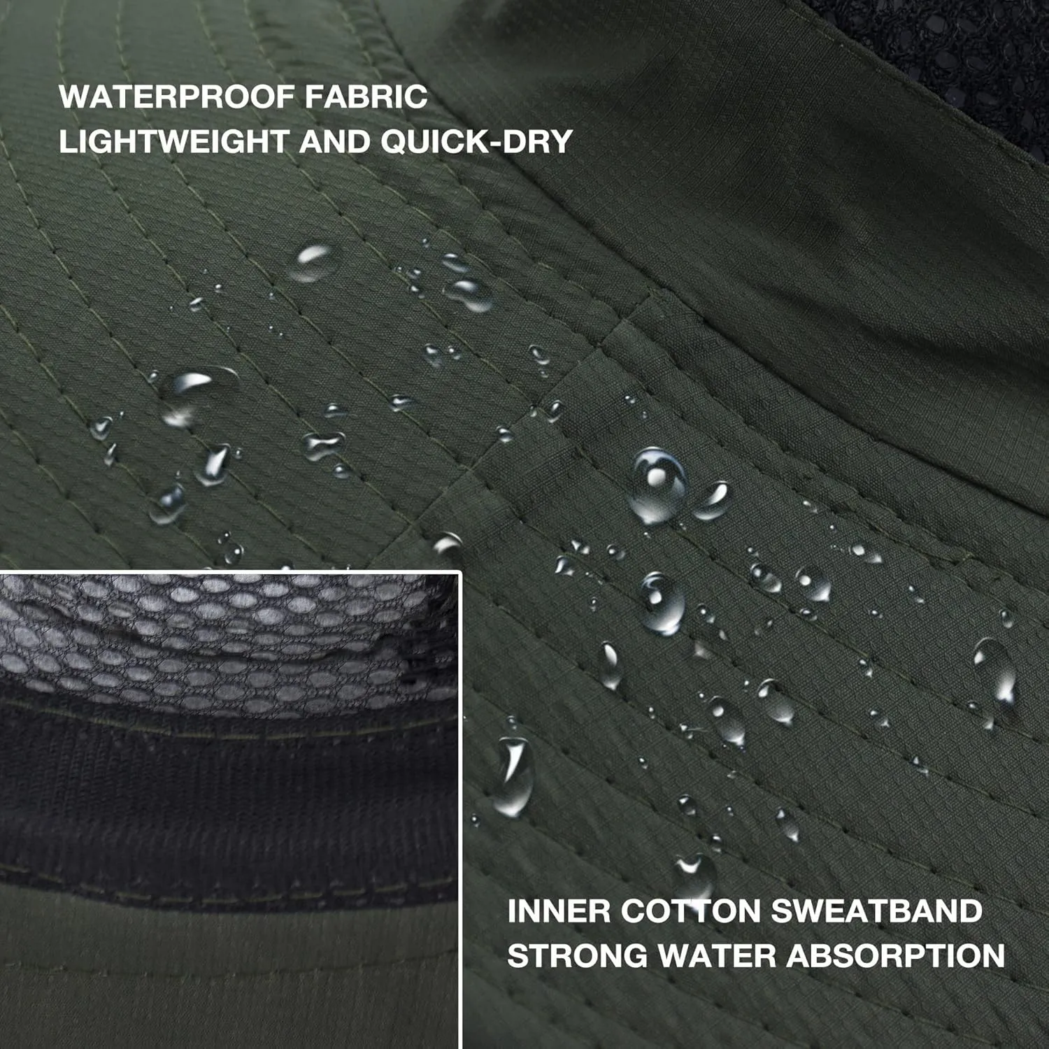 Men's Sun Hat Outdoor UPF50  Mesh Wide Brim Bucket Safari Cap Foldable Waterproof Boonie Fishing Hats