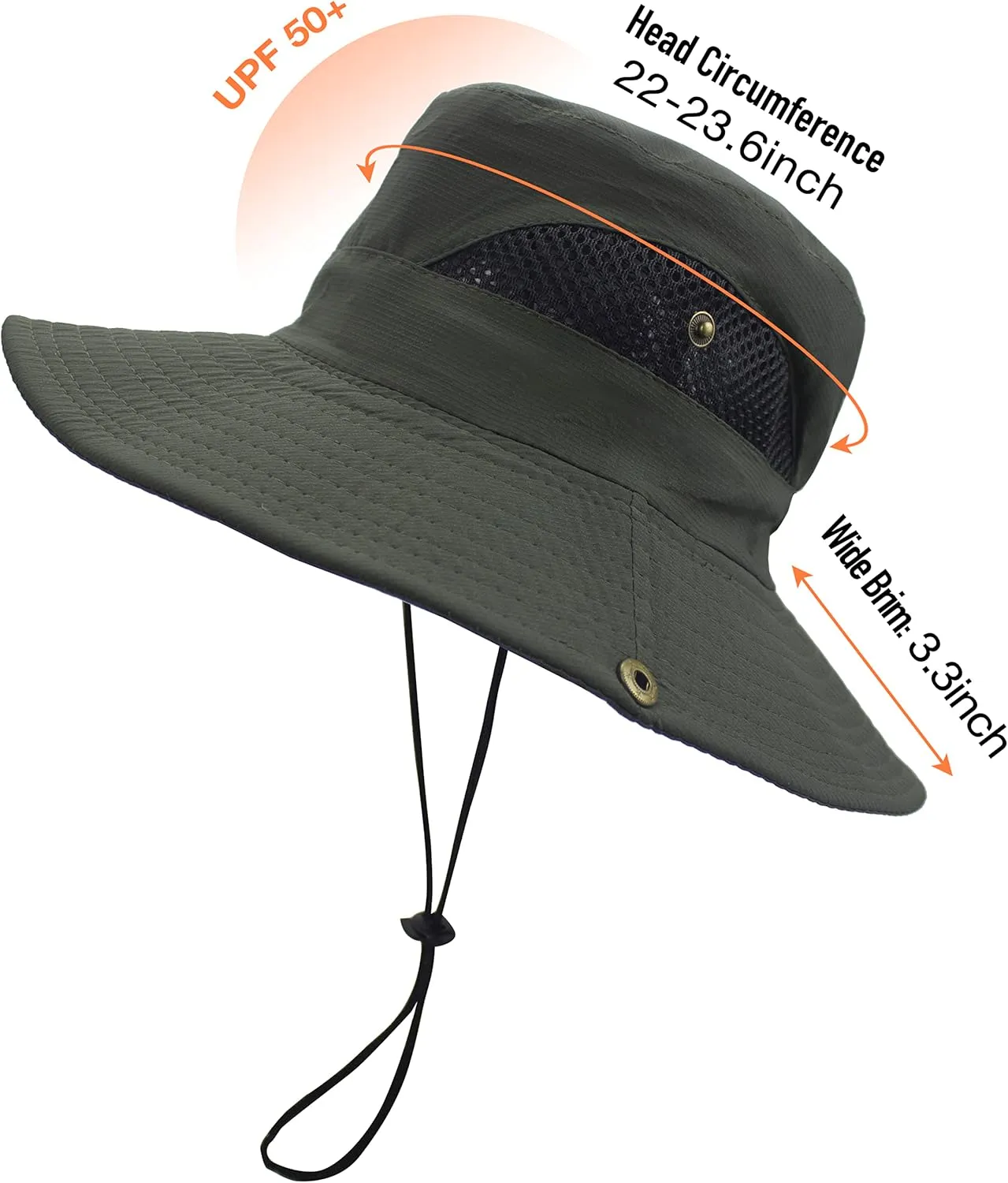 Men's Sun Hat Outdoor UPF50  Mesh Wide Brim Bucket Safari Cap Foldable Waterproof Boonie Fishing Hats