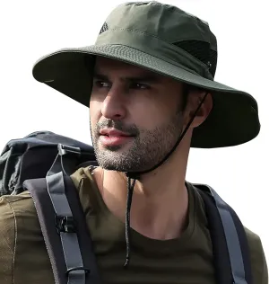 Men's Sun Hat Outdoor UPF50  Mesh Wide Brim Bucket Safari Cap Foldable Waterproof Boonie Fishing Hats