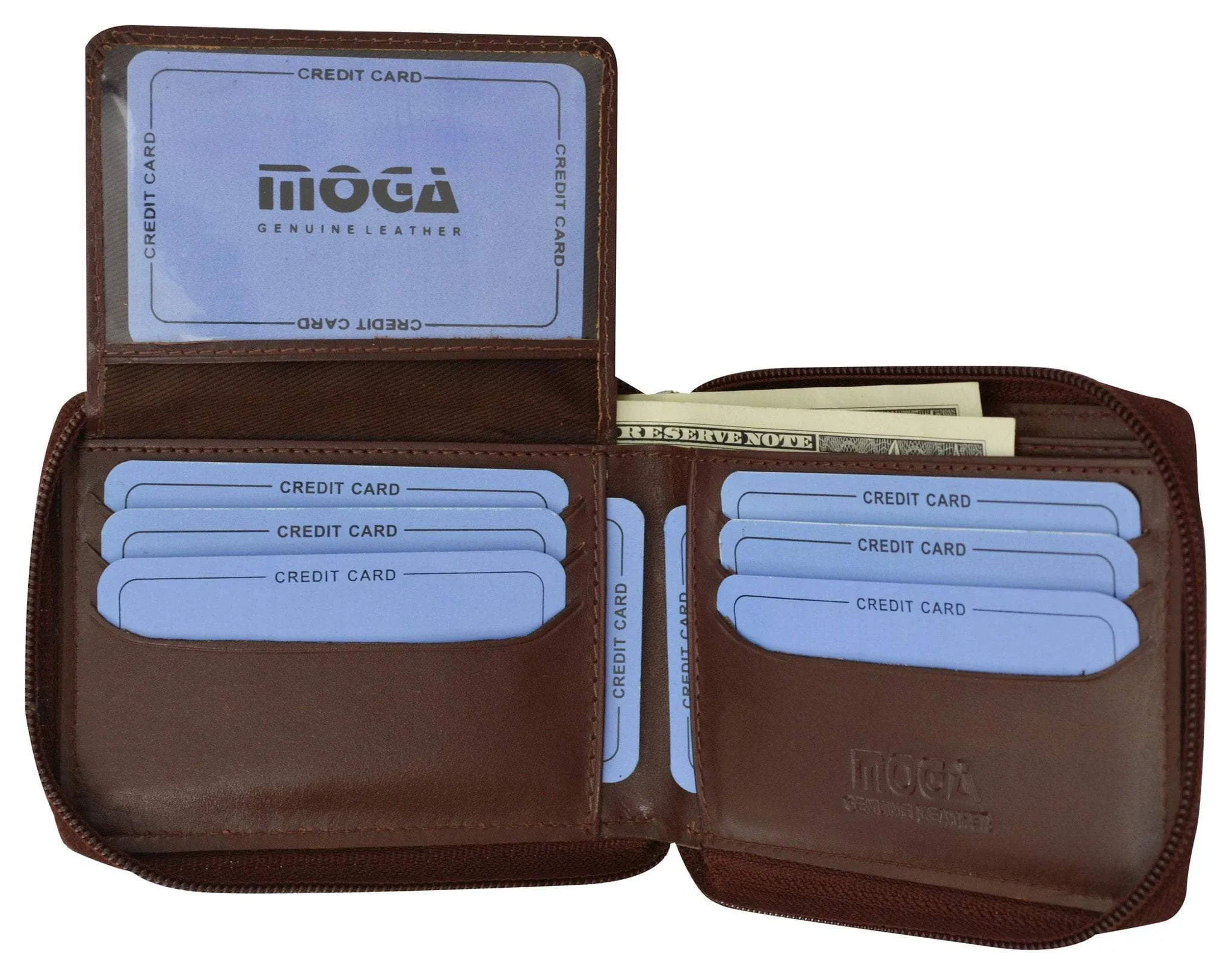 Moga Italian Design Mens Handmade Italian Design Leather Zip Around Bifold Wallet 91256