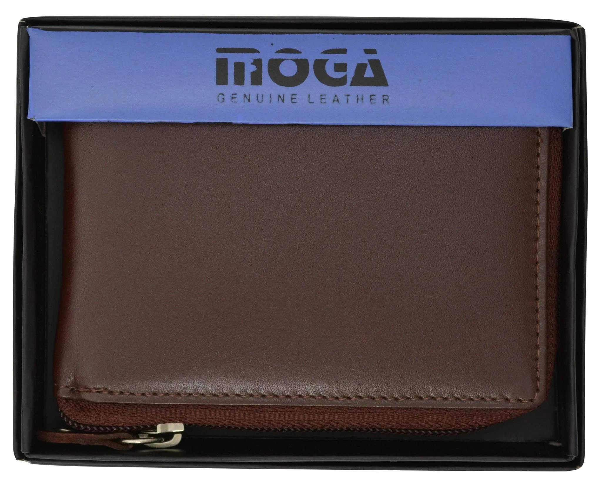 Moga Italian Design Mens Handmade Italian Design Leather Zip Around Bifold Wallet 91256