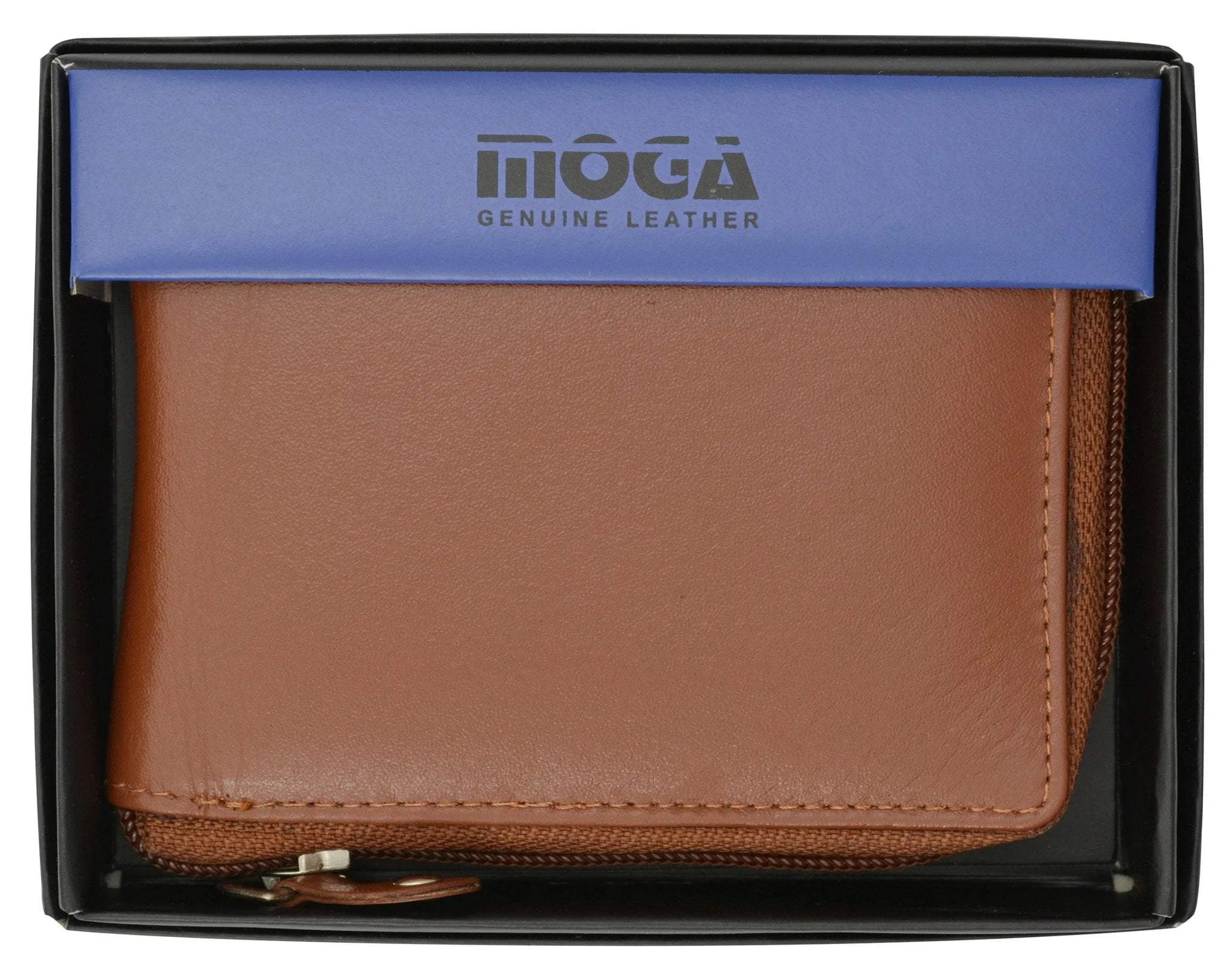 Moga Italian Design Mens Handmade Italian Design Leather Zip Around Bifold Wallet 91256
