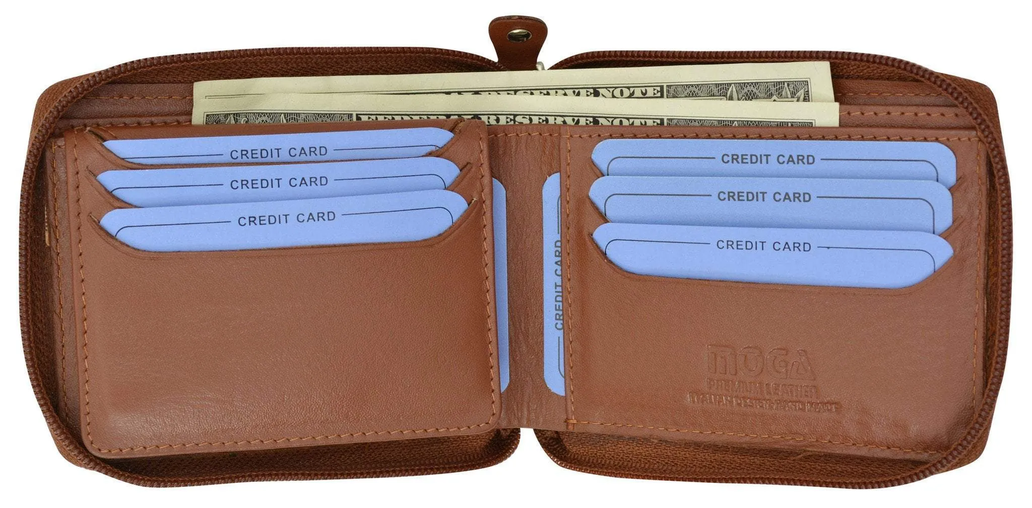 Moga Italian Design Mens Handmade Italian Design Leather Zip Around Bifold Wallet 91256