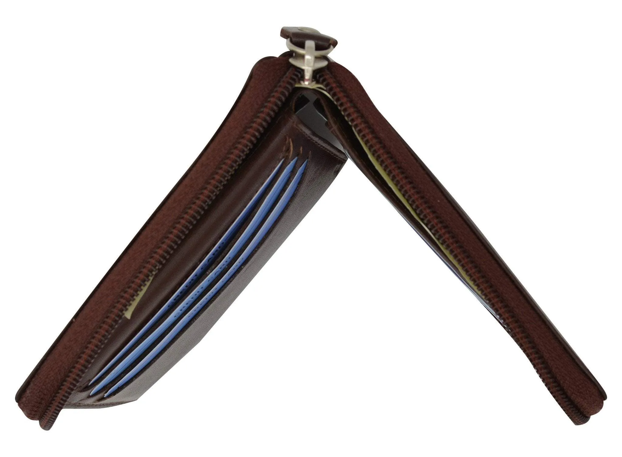 Moga Italian Design Mens Handmade Italian Design Leather Zip Around Bifold Wallet 91256