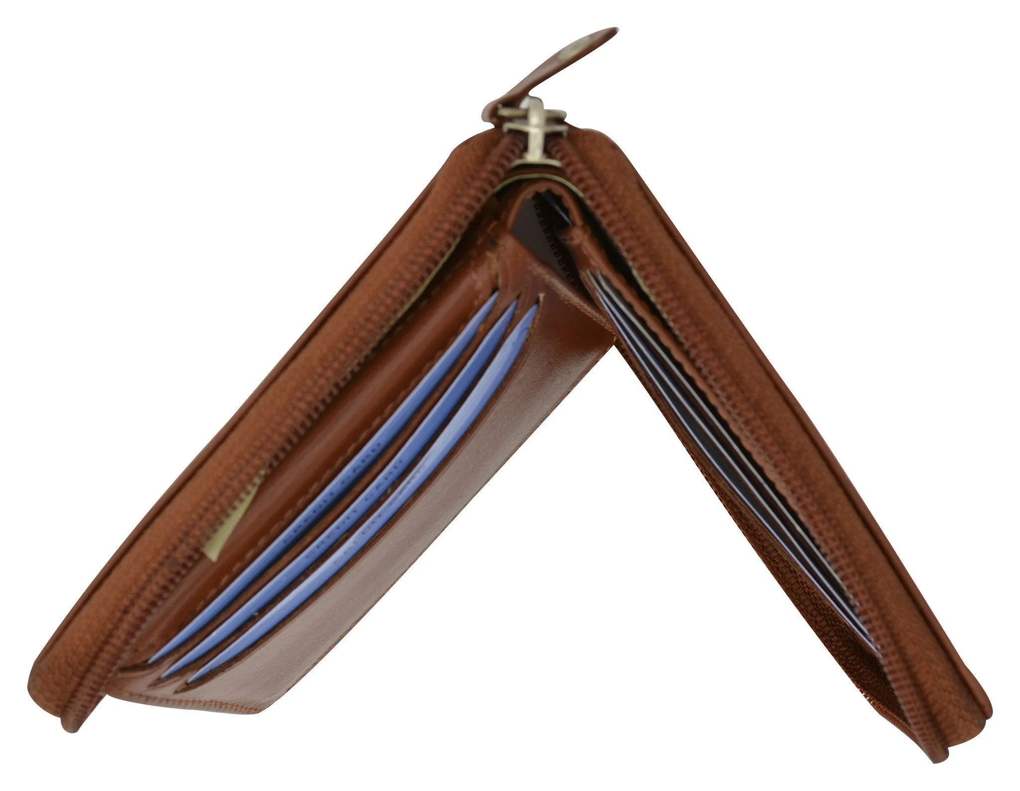 Moga Italian Design Mens Handmade Italian Design Leather Zip Around Bifold Wallet 91256