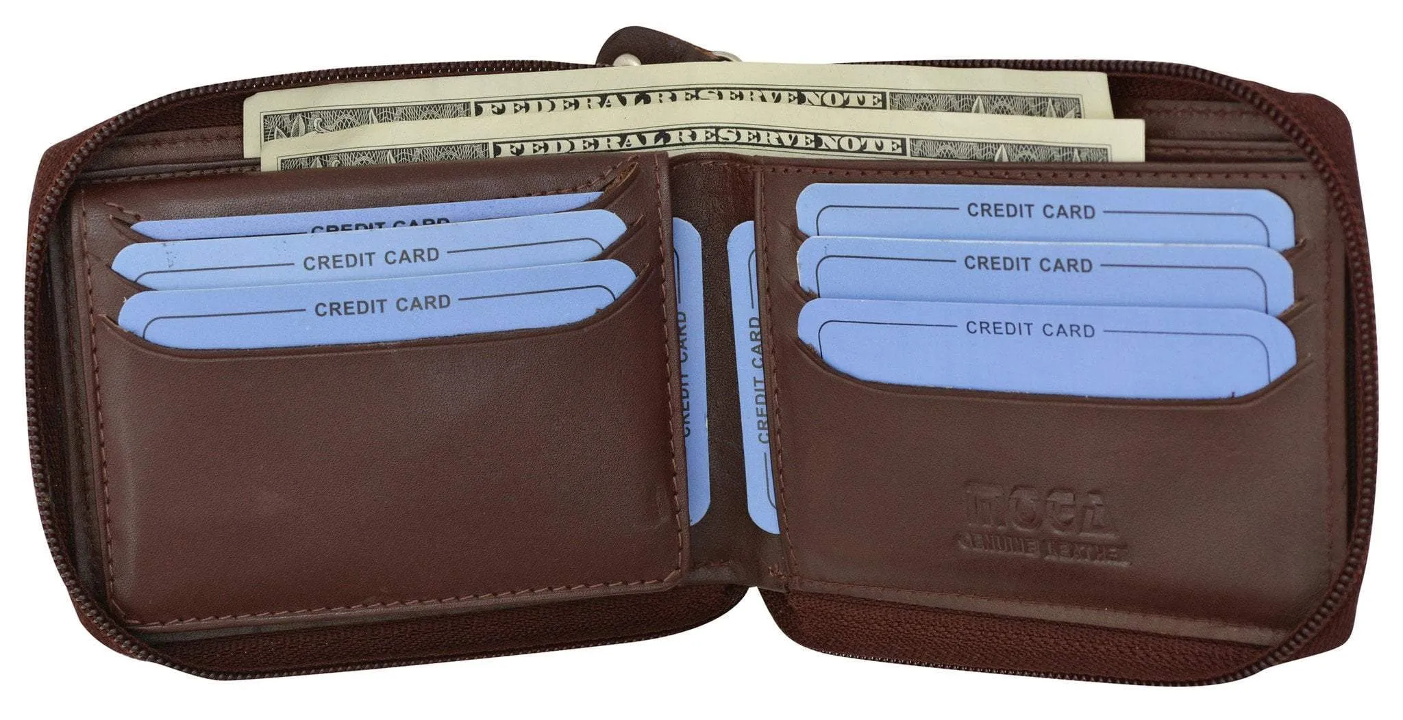 Moga Italian Design Mens Handmade Italian Design Leather Zip Around Bifold Wallet 91256
