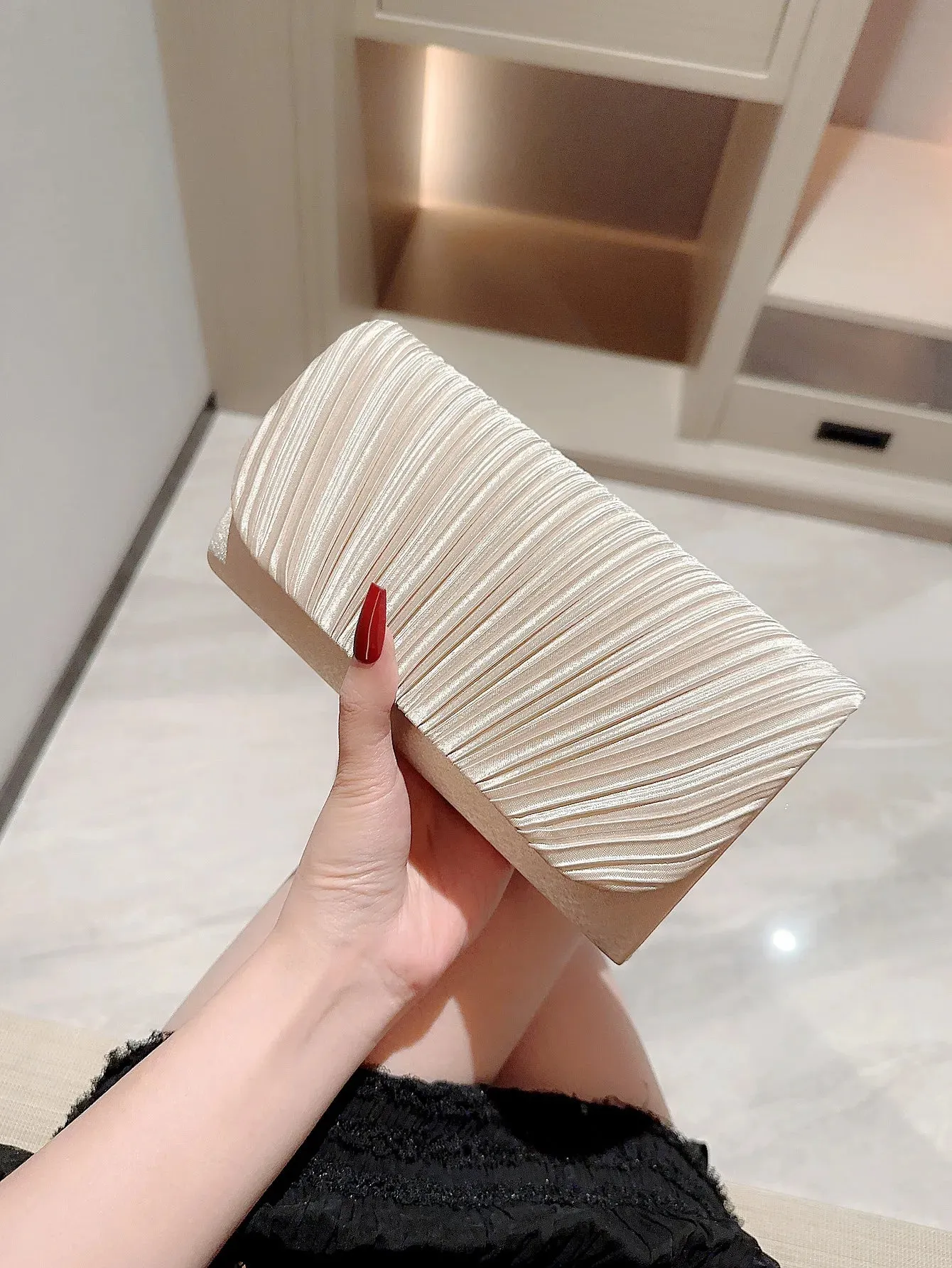 Pleated  Rhinestones Wedding Clutch Purse
