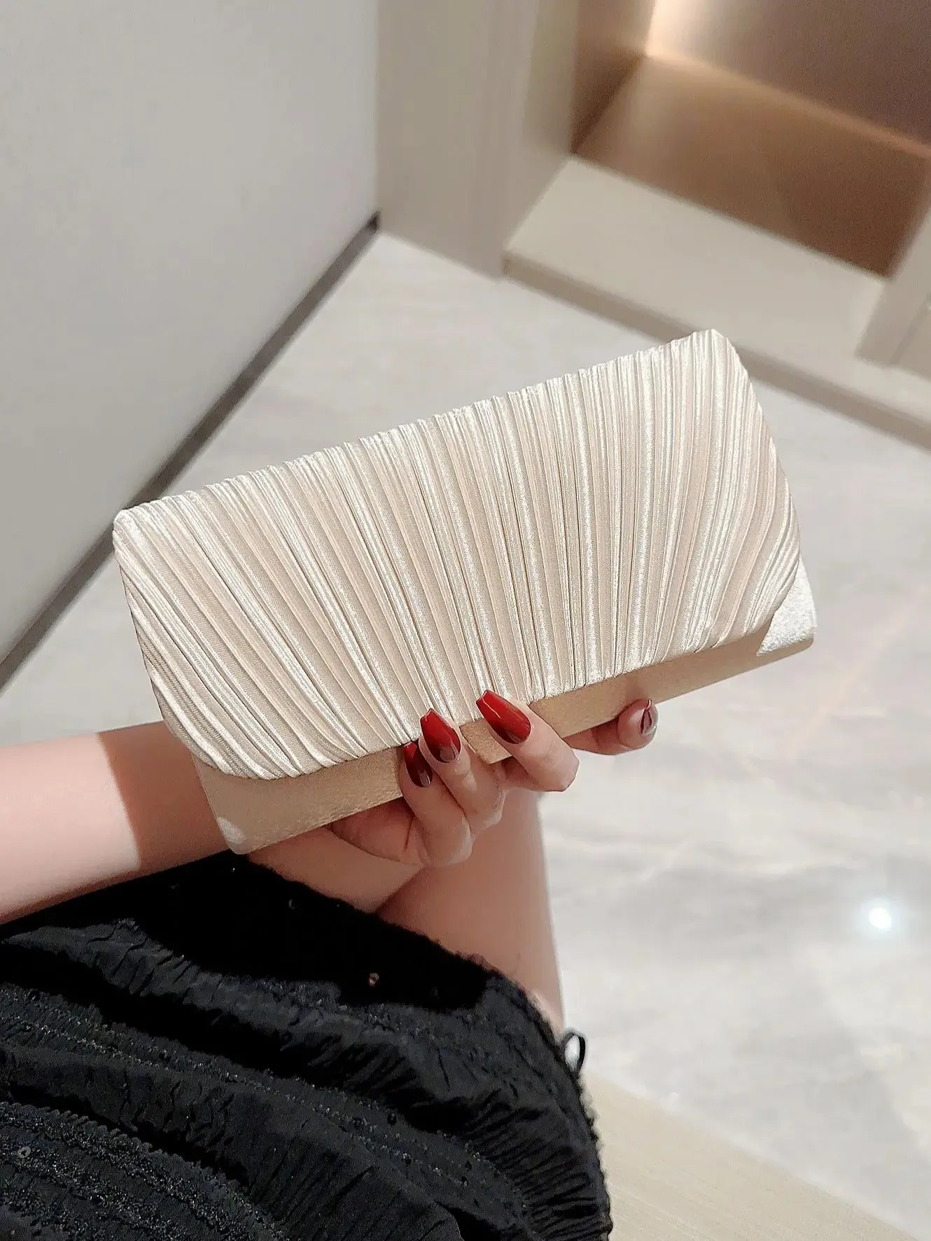 Pleated  Rhinestones Wedding Clutch Purse