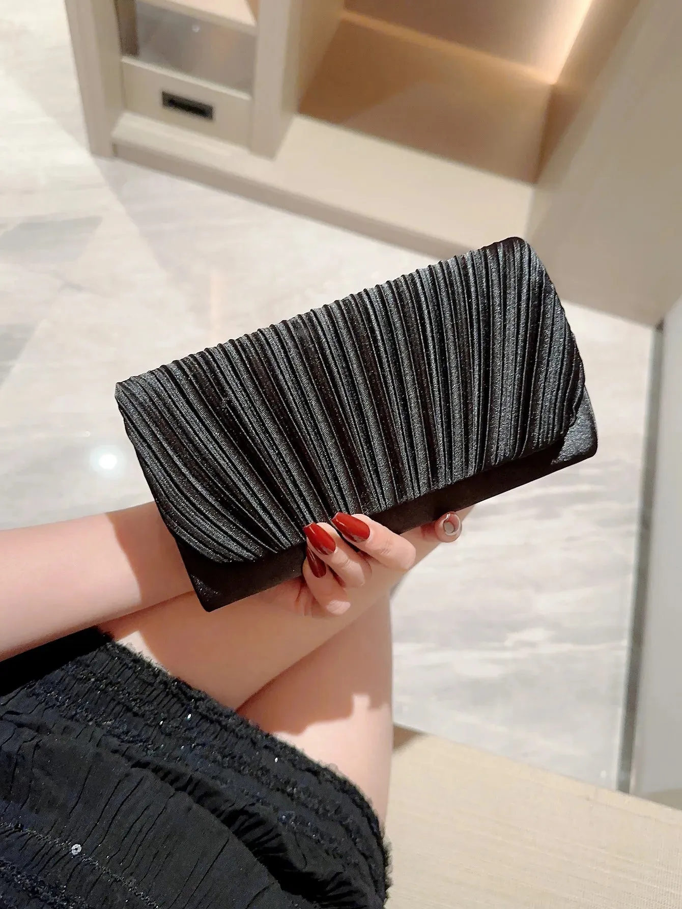 Pleated  Rhinestones Wedding Clutch Purse