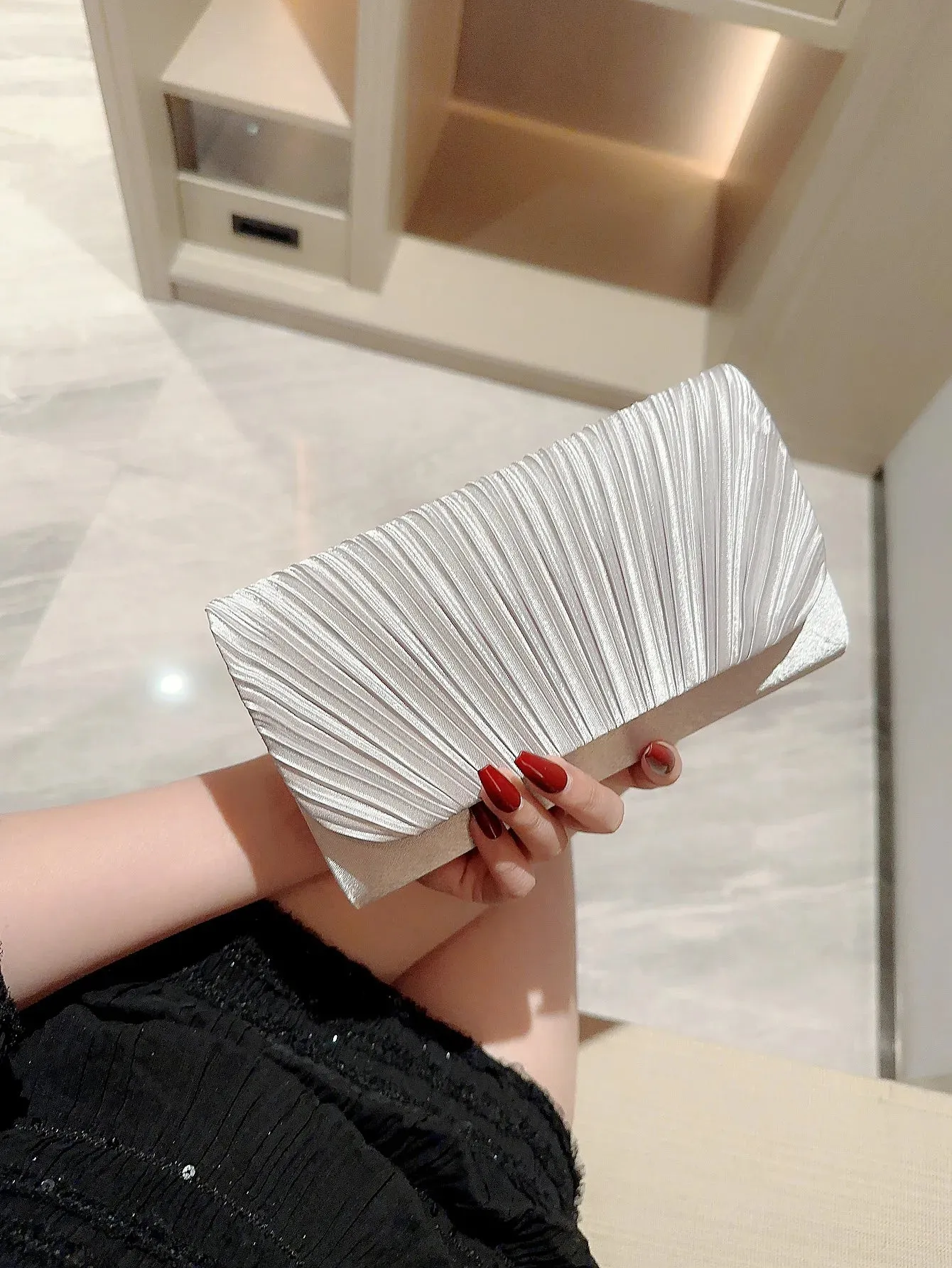 Pleated  Rhinestones Wedding Clutch Purse