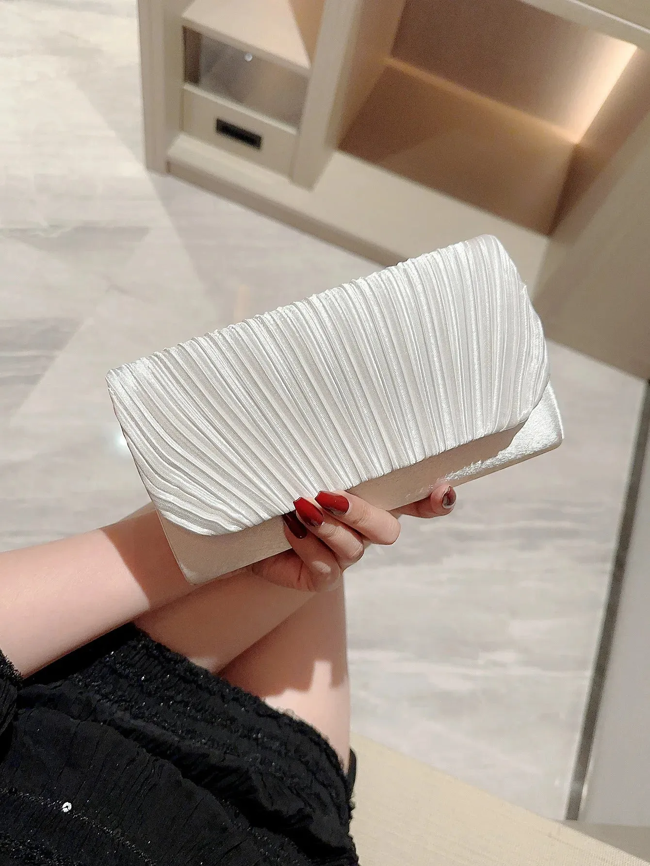 Pleated  Rhinestones Wedding Clutch Purse