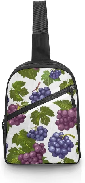 Purple Grapes with Green Leaves Sling Backpack Crossbody Shoulder Bag Casual Chest Bag Travel Hiking Daypack