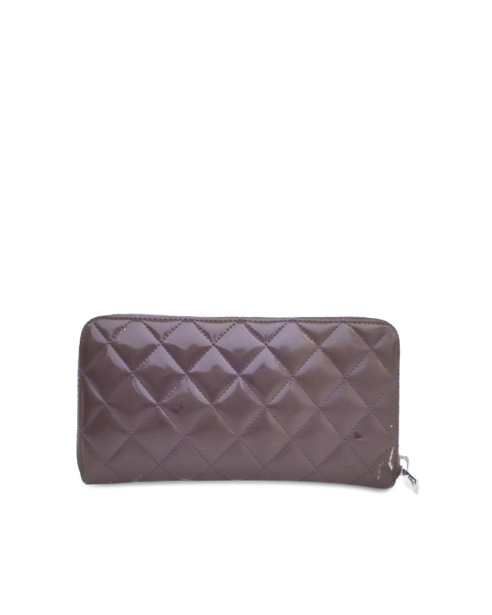 Quilted Patent Leather Zip Around Long Wallet