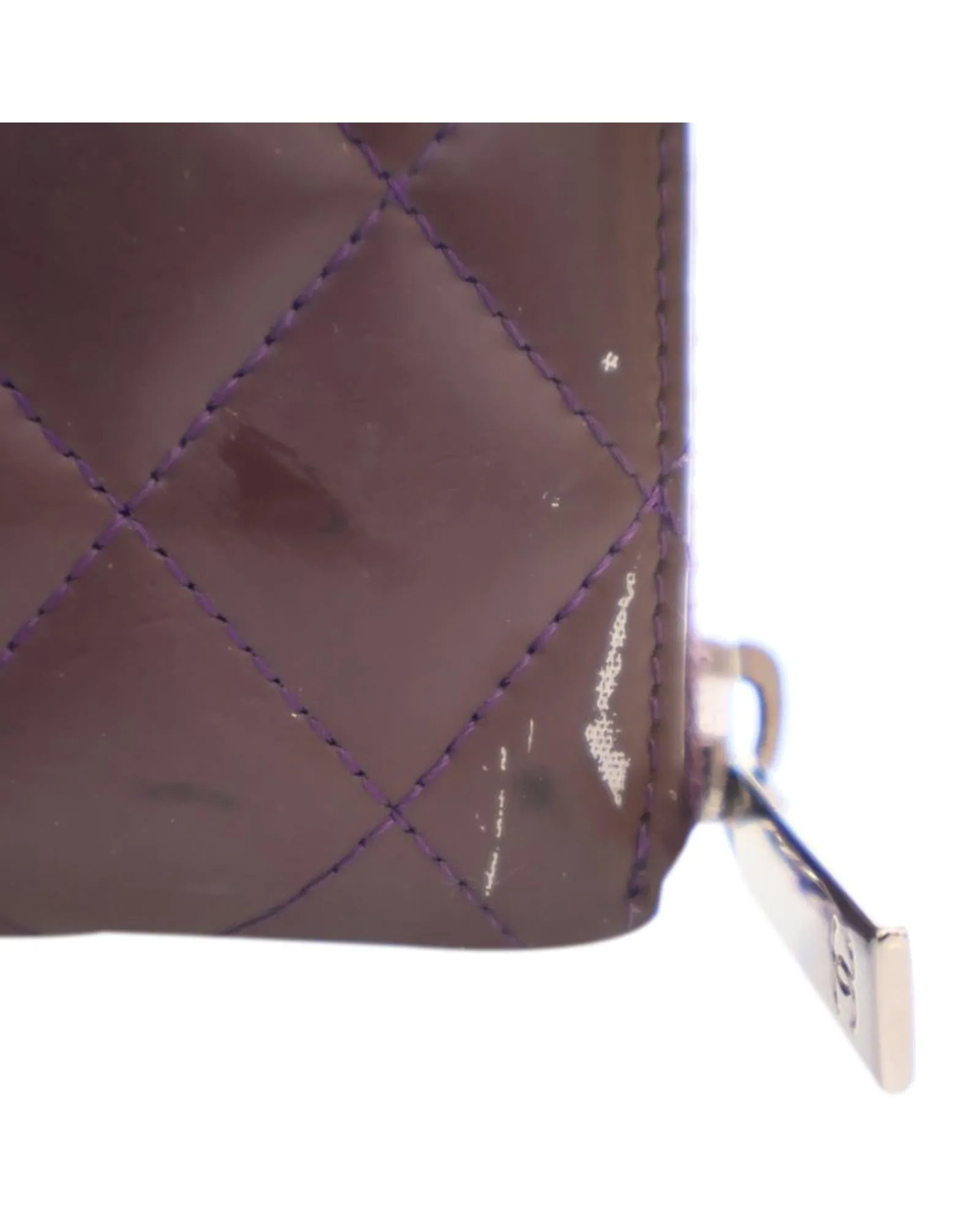 Quilted Patent Leather Zip Around Long Wallet