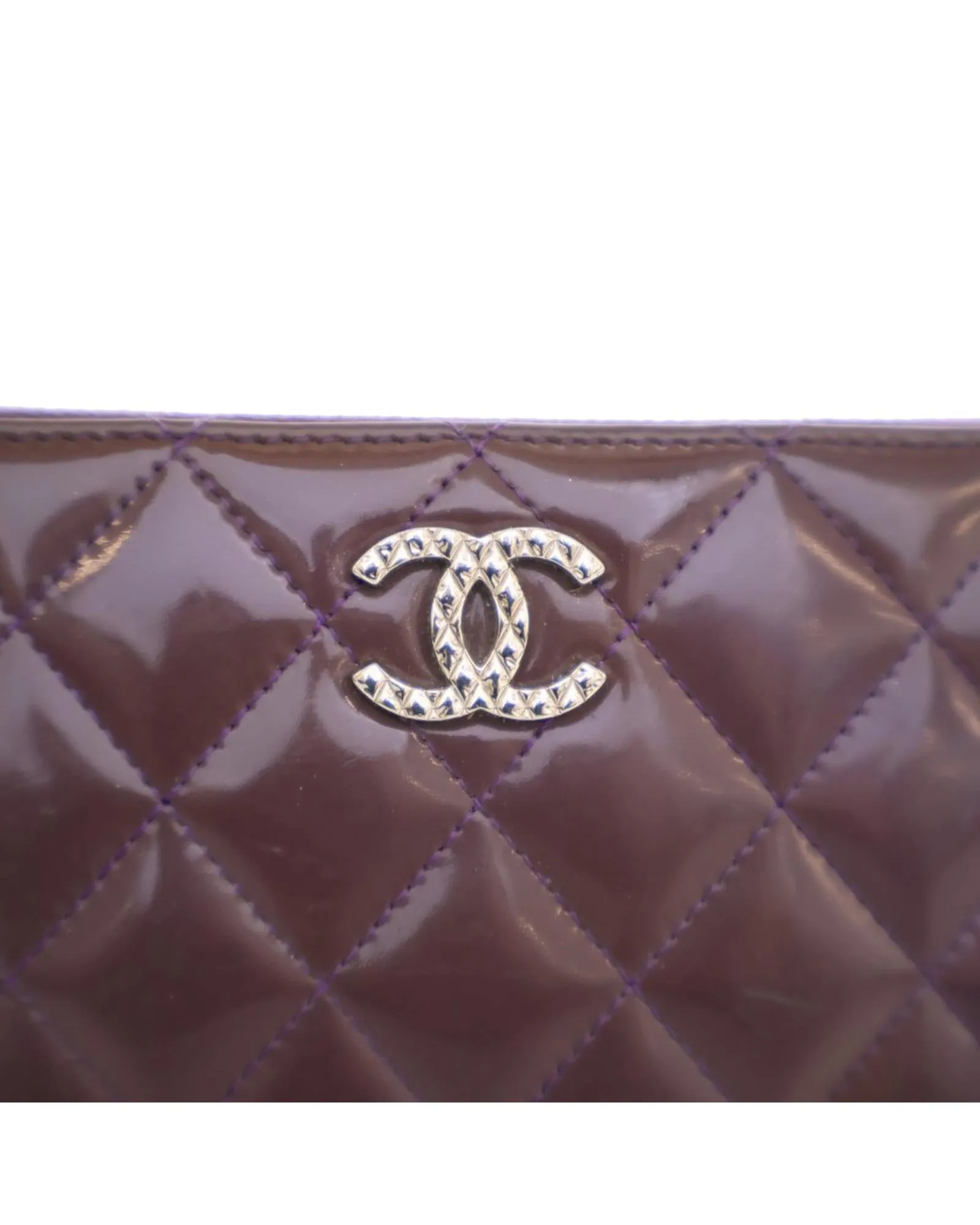 Quilted Patent Leather Zip Around Long Wallet