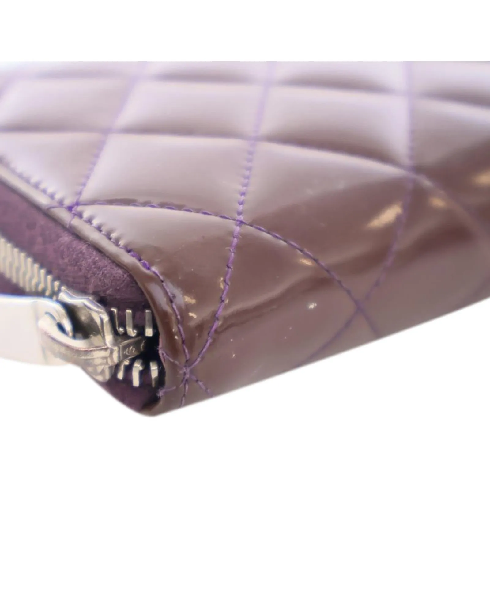 Quilted Patent Leather Zip Around Long Wallet