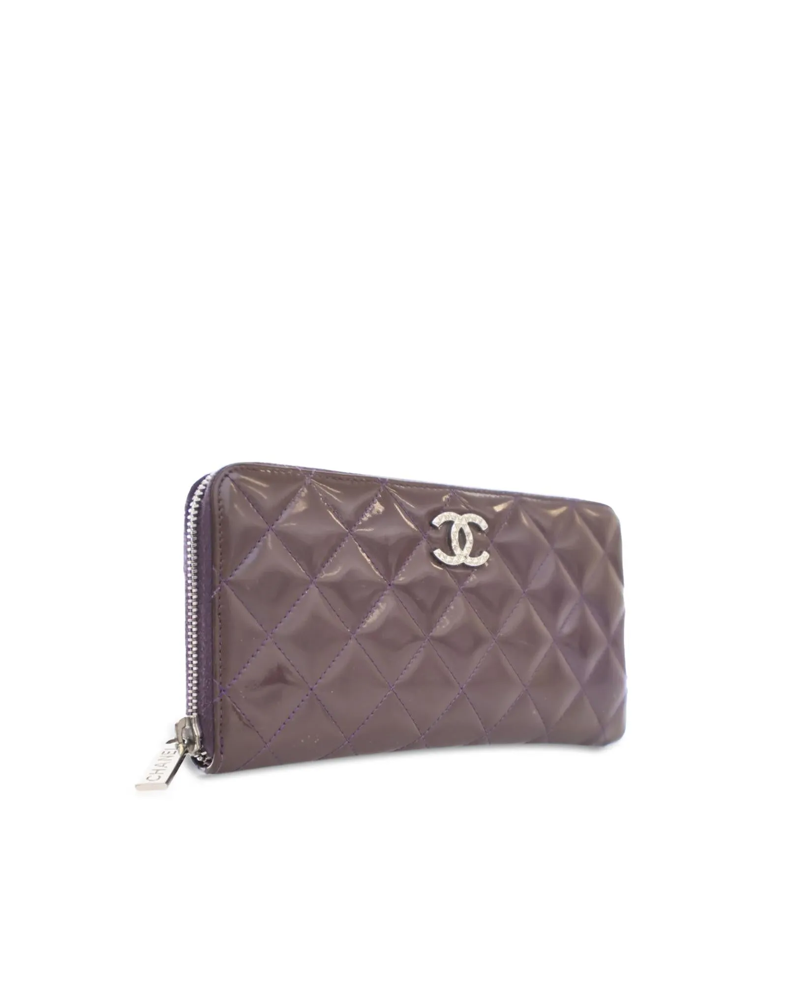 Quilted Patent Leather Zip Around Long Wallet