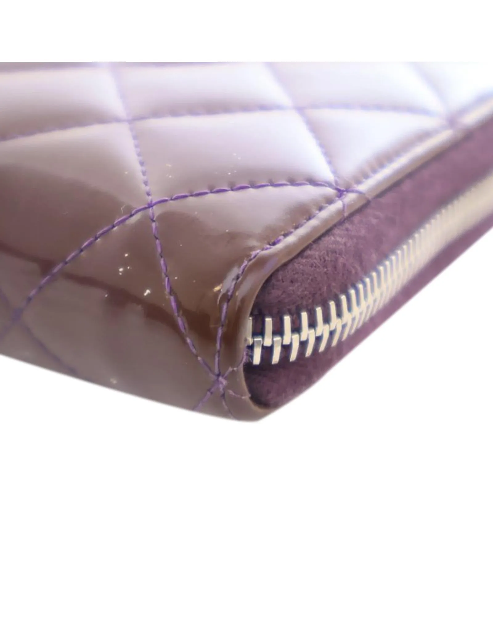 Quilted Patent Leather Zip Around Long Wallet