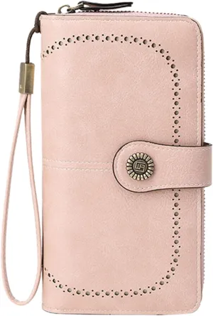 Rfid Wallet Women, Leather Wristlet Wallets, Large Capacity Bifold Zip Around Rfid Blocking Credit Card Holder Clutch Purses