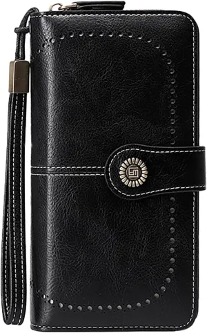 Rfid Wallet Women,2024 New Leather Wallet Wristlet for Women,Zip Around Large Capacity Bifold Rfid Blocking Clutch Purses Credit Card Wallet,Travel Wallet for Women Ladies Mom Girls