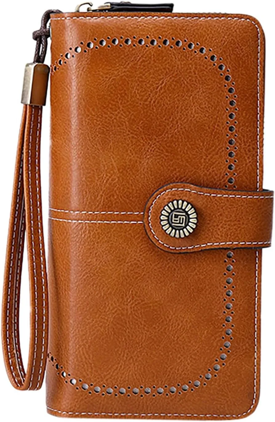 Rfid Wallet Women,Leather Zip Around Rfid Blocking Large Capacity Bifold Red Wallets for Women Ladies Mom Girls