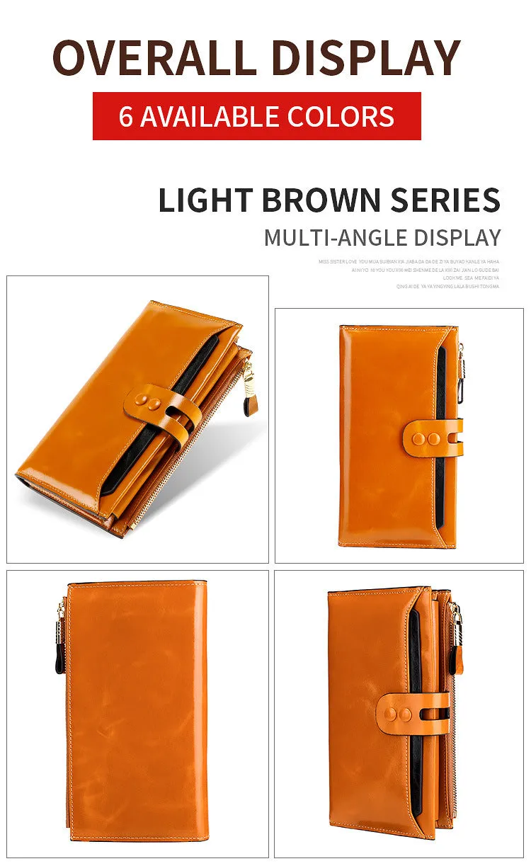 RFID Waxed Multi Cards Leather Wallets For Women W8451