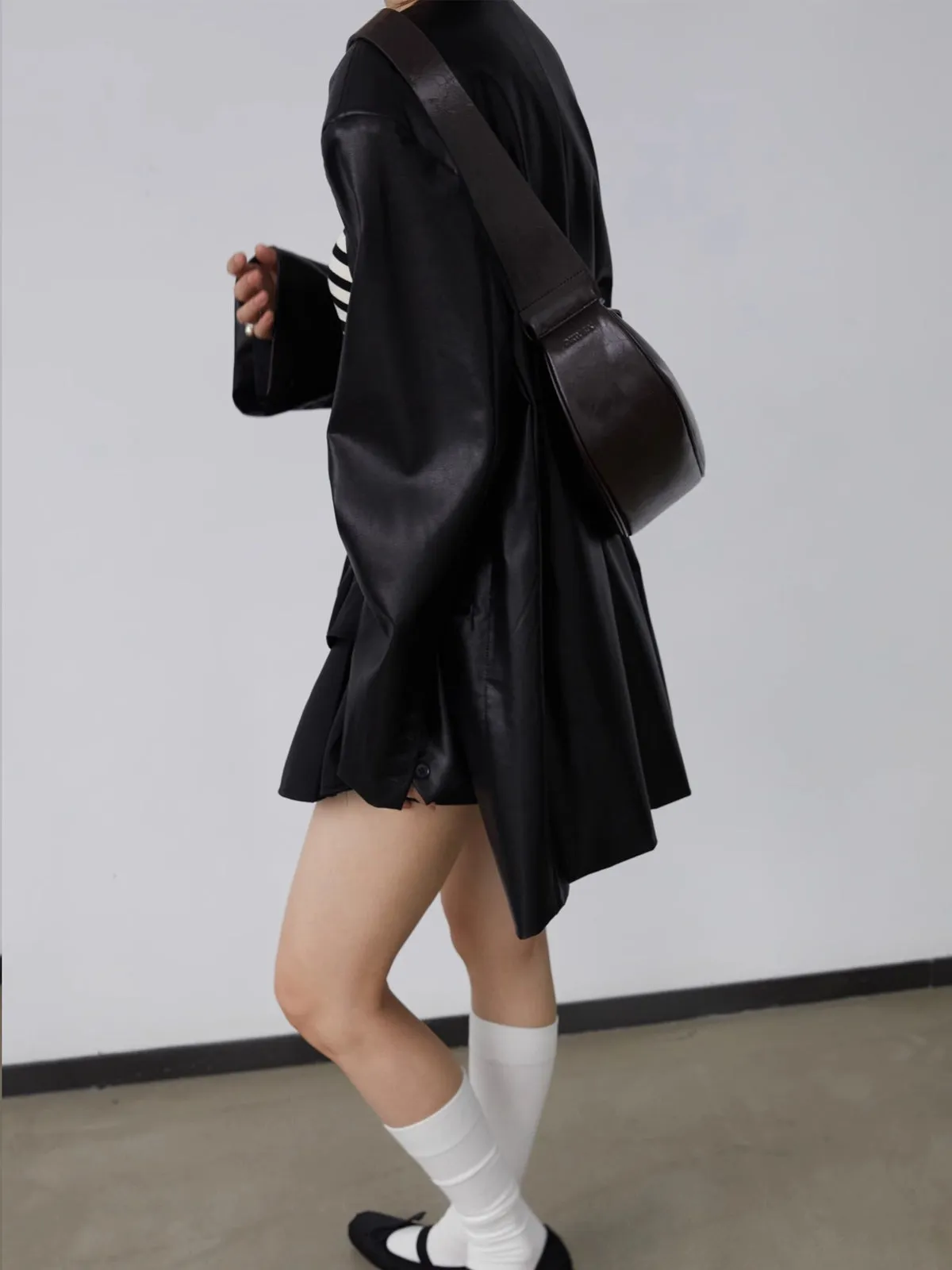 Rock-Burned Biscuit Cowhide Leather Half-Moon Shoulder Bag