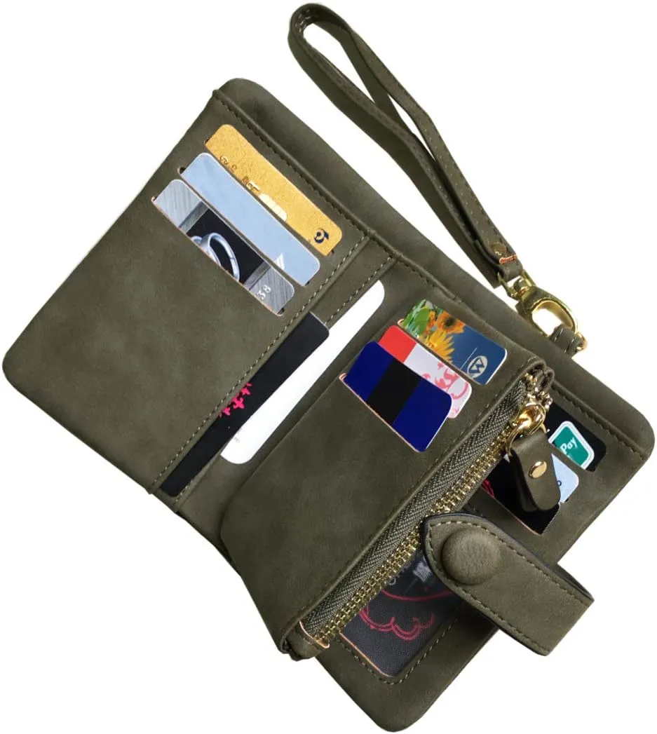 Wallets for Women Bifold Small Rfid Soft Leather Ladies Wallets Trifold Womens Wallets Billfolds Mini Wristlet Clutch Cute Zipper Coin Purse with Wrist Strap