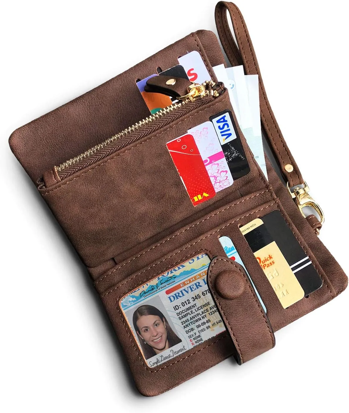 Wallets for Women Bifold Small Rfid Soft Leather Ladies Wallets Trifold Womens Wallets Billfolds Mini Wristlet Clutch Cute Zipper Coin Purse with Wrist Strap