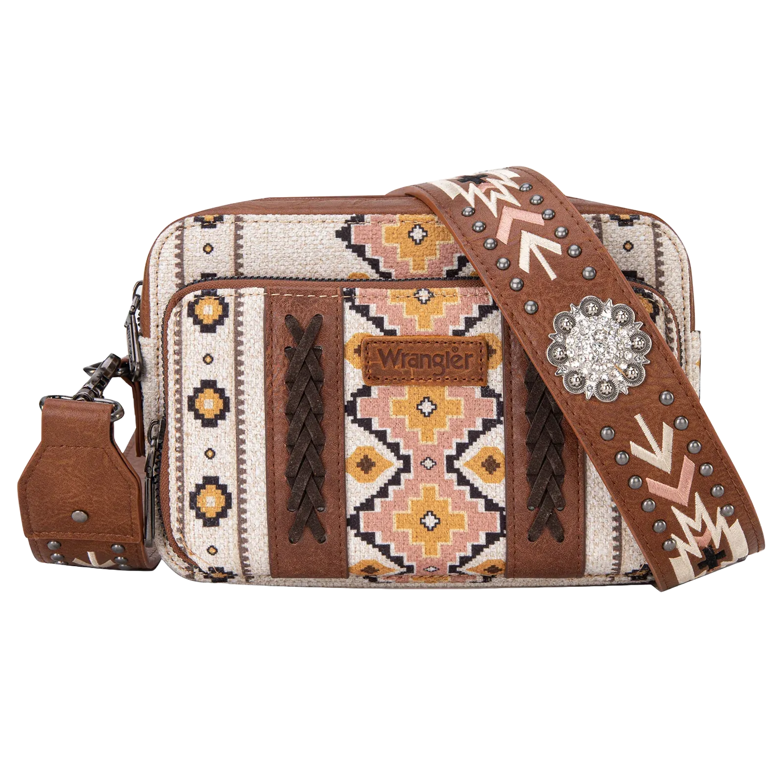 Wrangler Ladies Aztec Printed Coffee Brown Crossbody Purse WG2207-3003CF